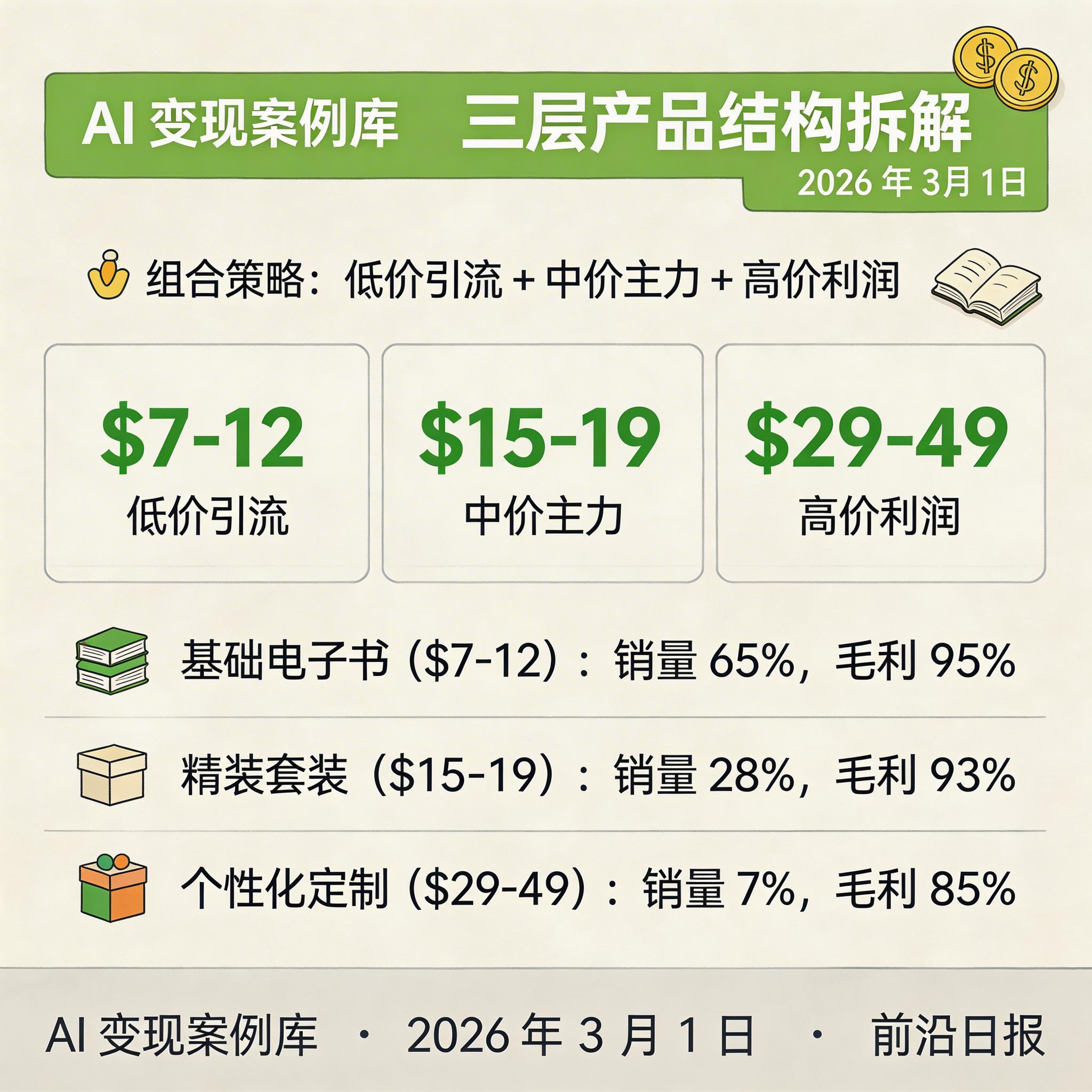 三层产品收入结构饼图，展示各产品类型的销量和利润占比