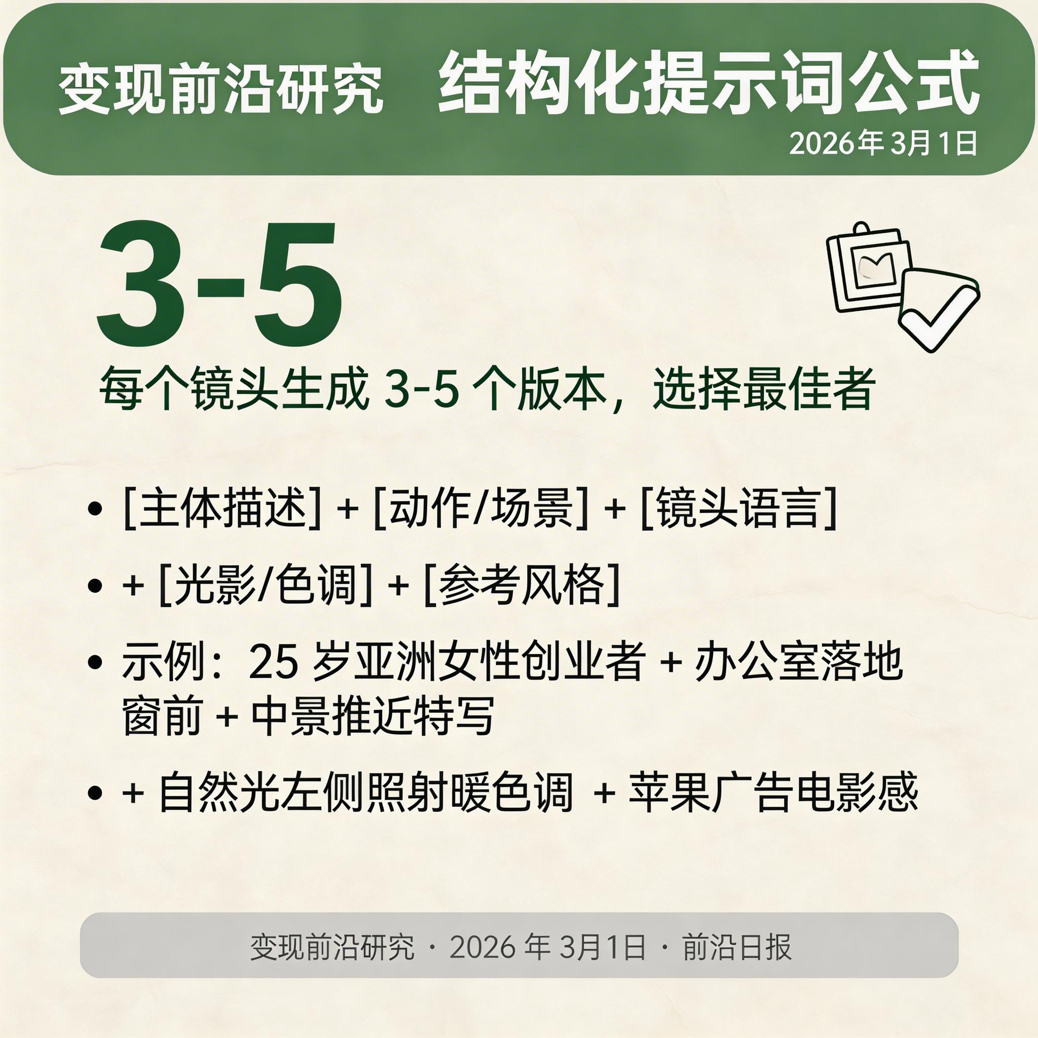 AI 视频提示词结构化模板与生成效果对比