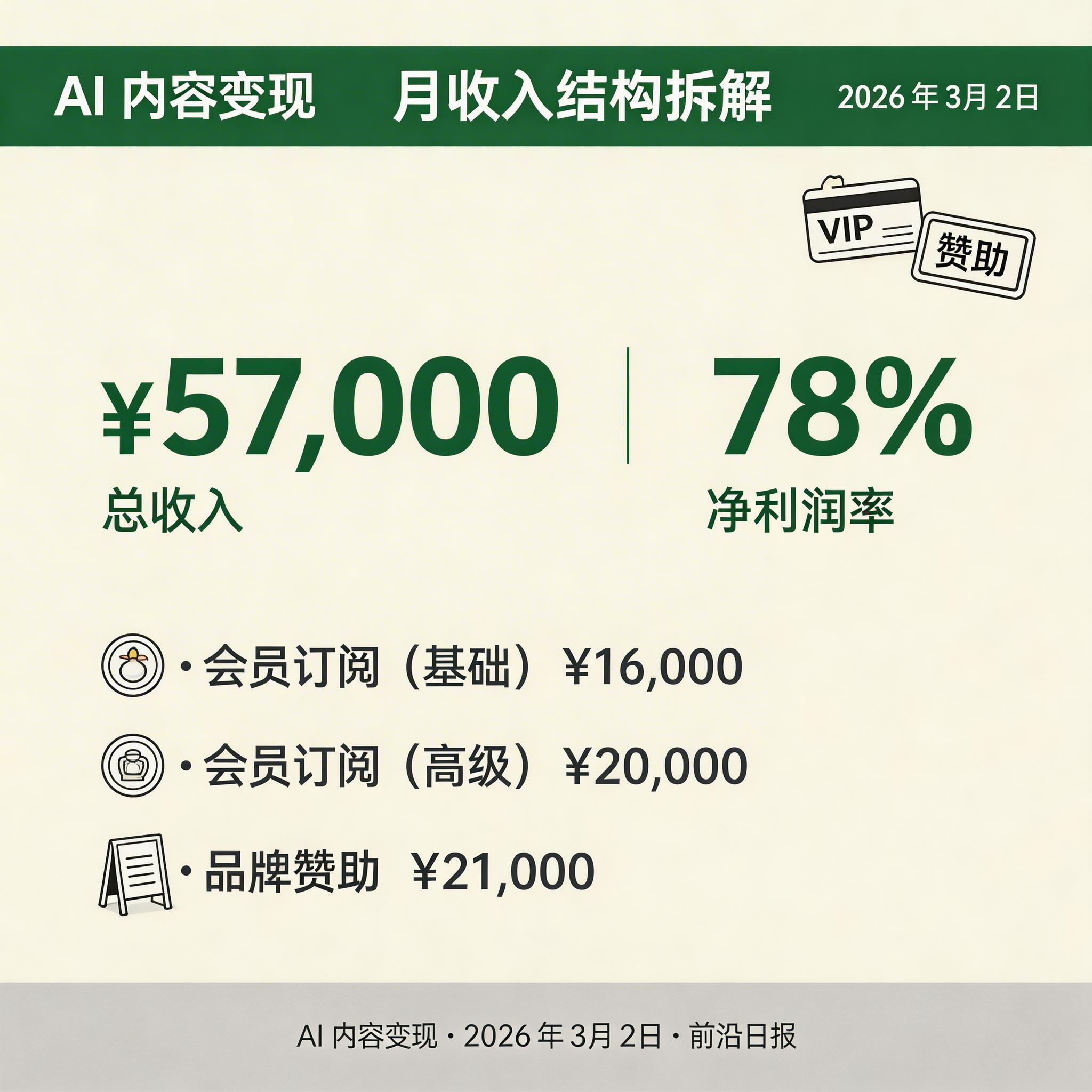 收入结构饼图：会员订阅 53%、品牌赞助 47%