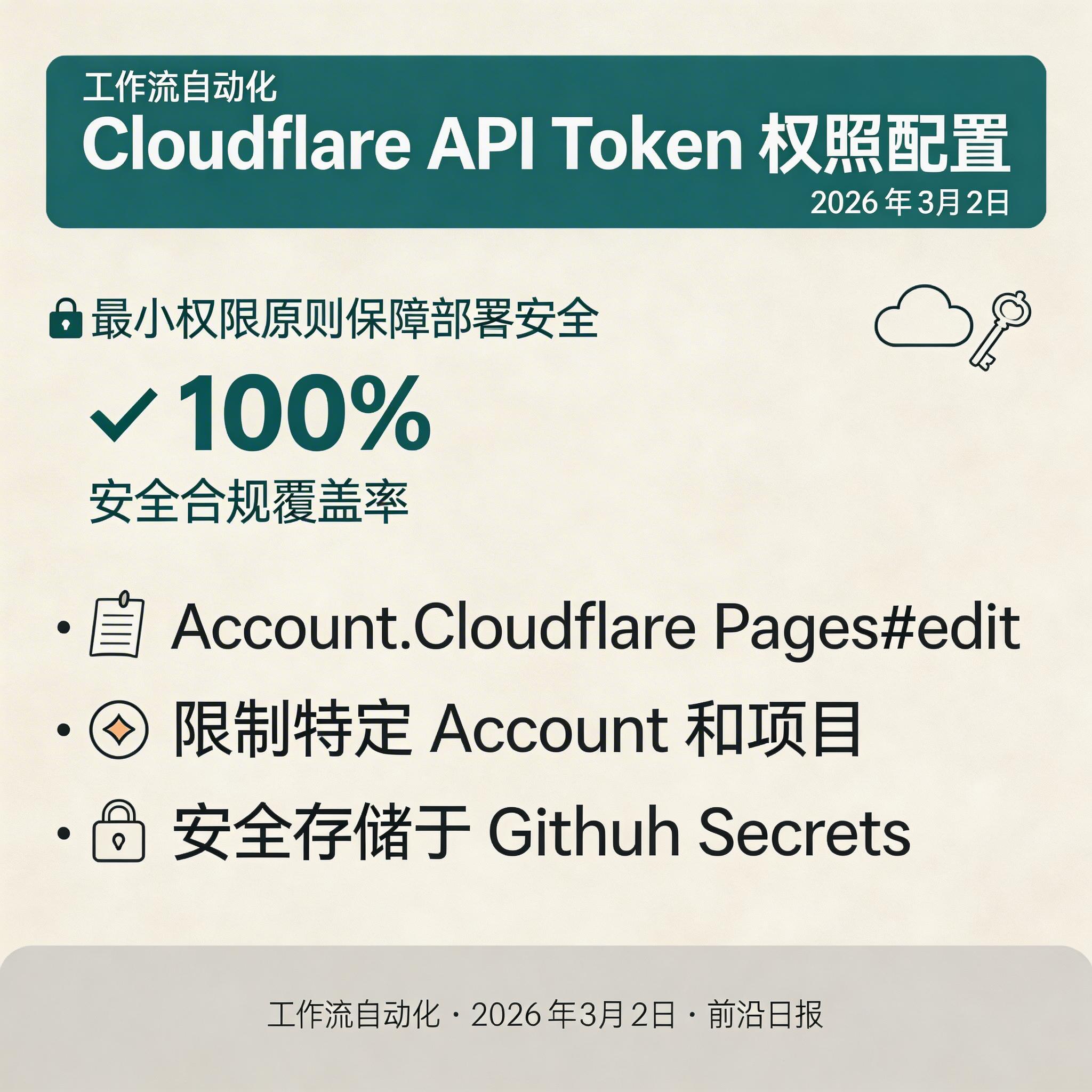 Cloudflare API Token 创建界面截图，显示权限配置选项