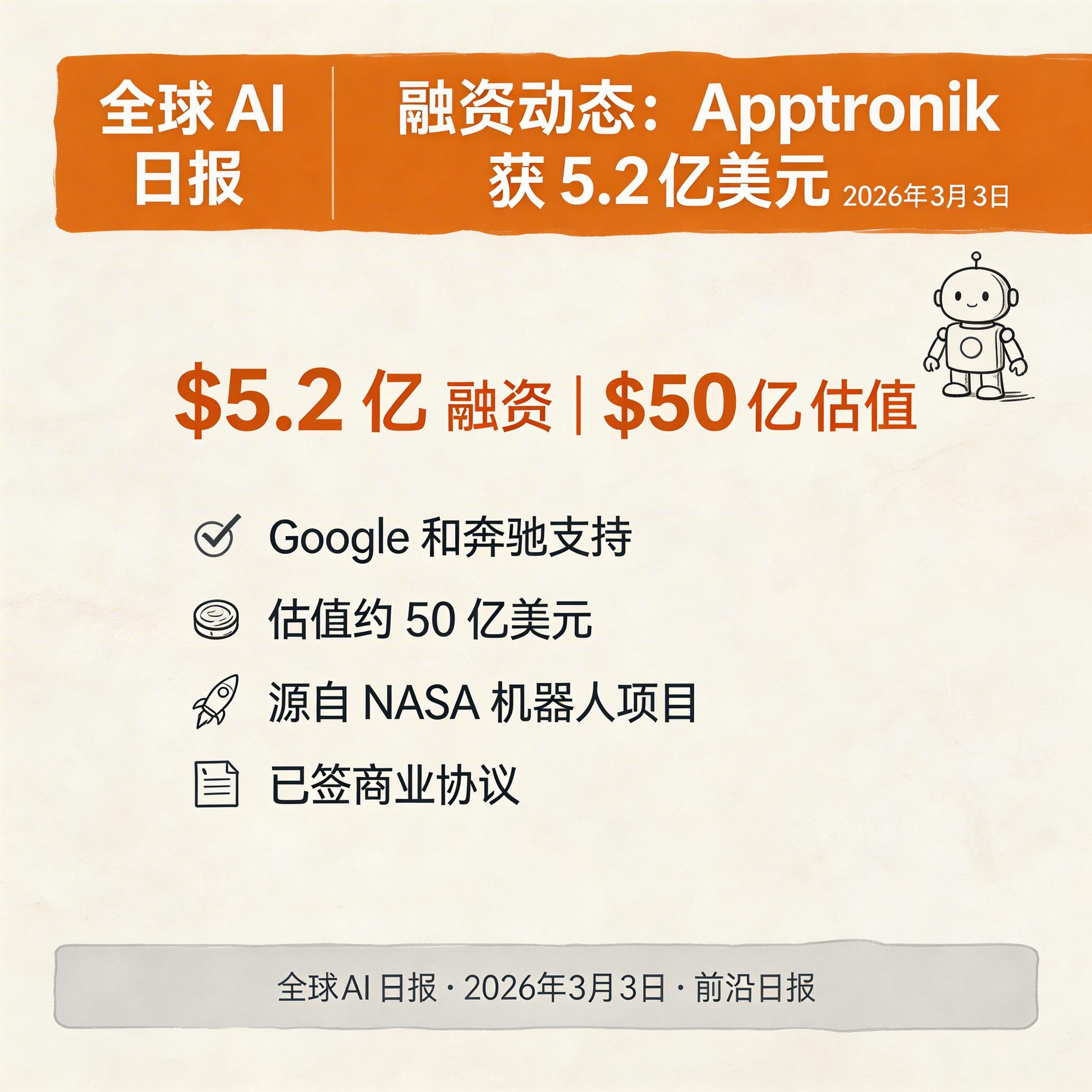 融资动态：Apptronik 获 5.2 亿美元