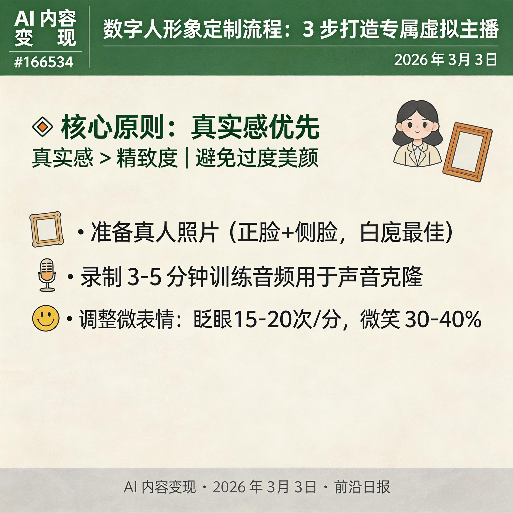 数字人形象定制流程：照片上传、声音录制、参数调整