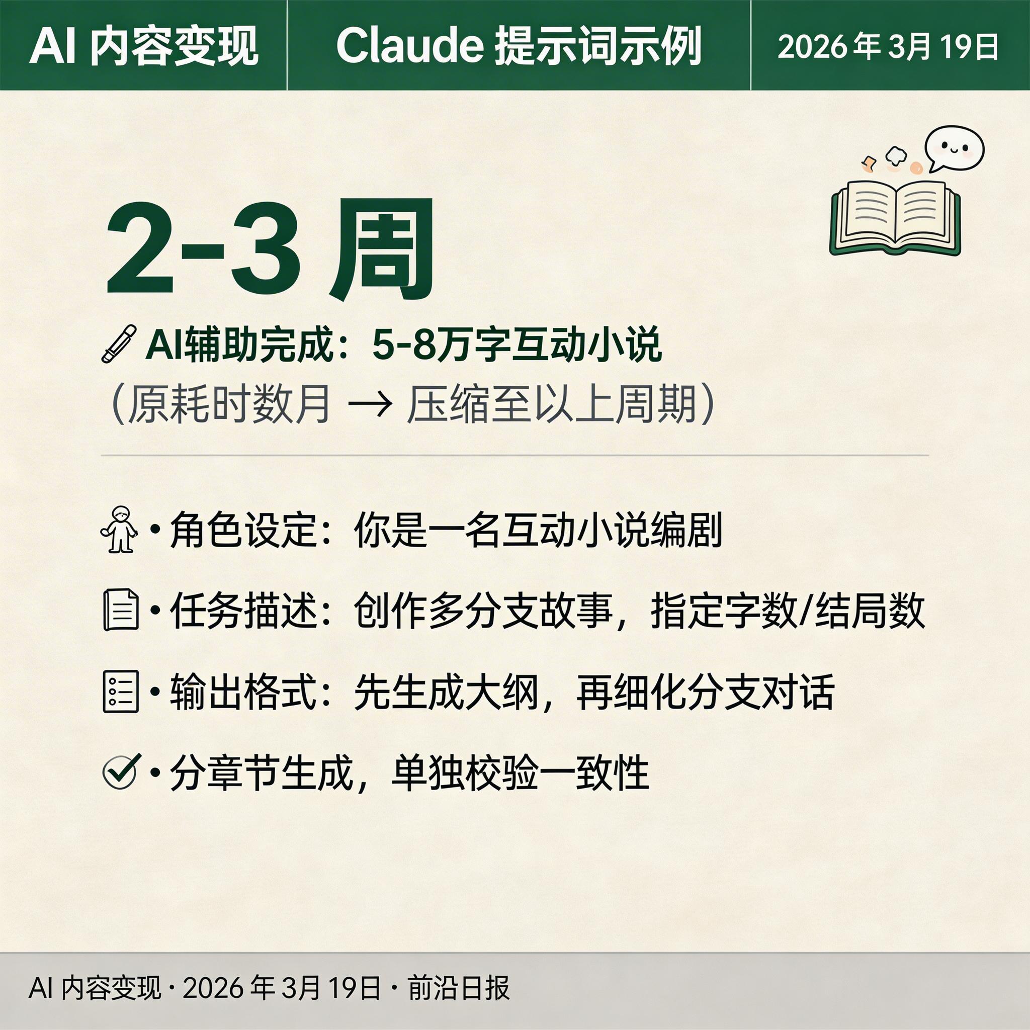 Claude 提示词示例与输出格式：左侧为提示词模板，右侧为生成的剧本片段