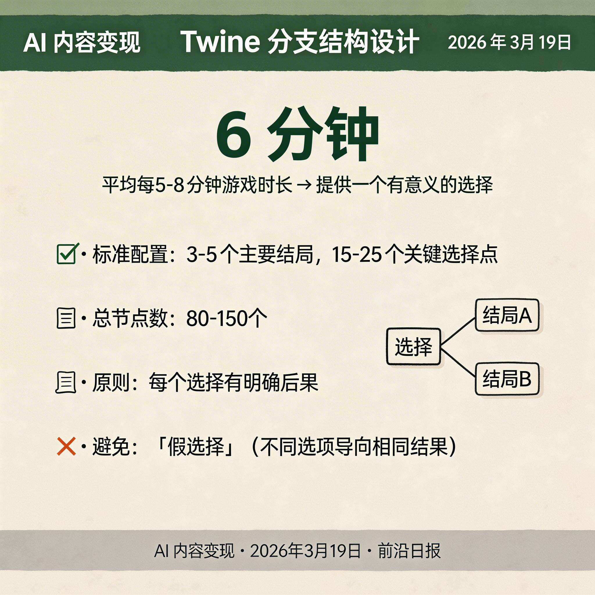 Twine 分支结构截图：彩色节点网络，标注主要结局路径和隐藏结局触发条件