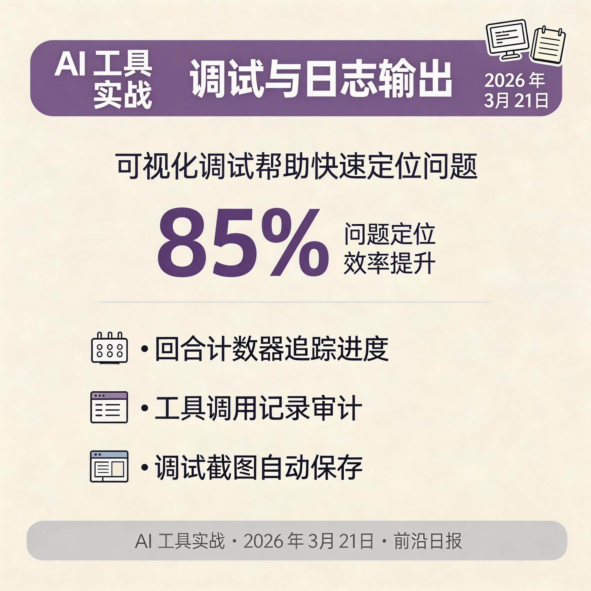 调试日志输出示例：回合计数、工具调用、执行结果