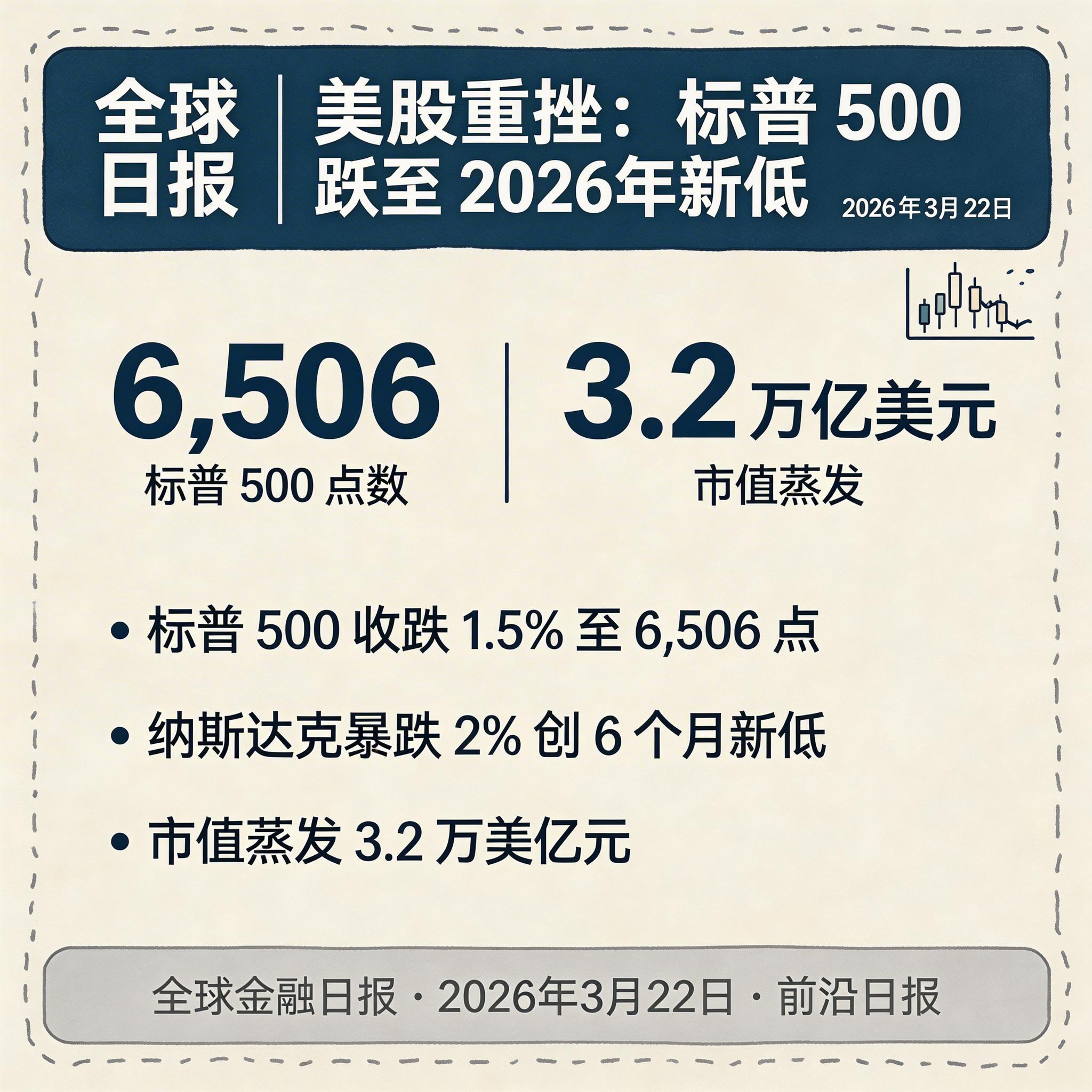 美股重挫：标普 500 跌至 2026 年新低