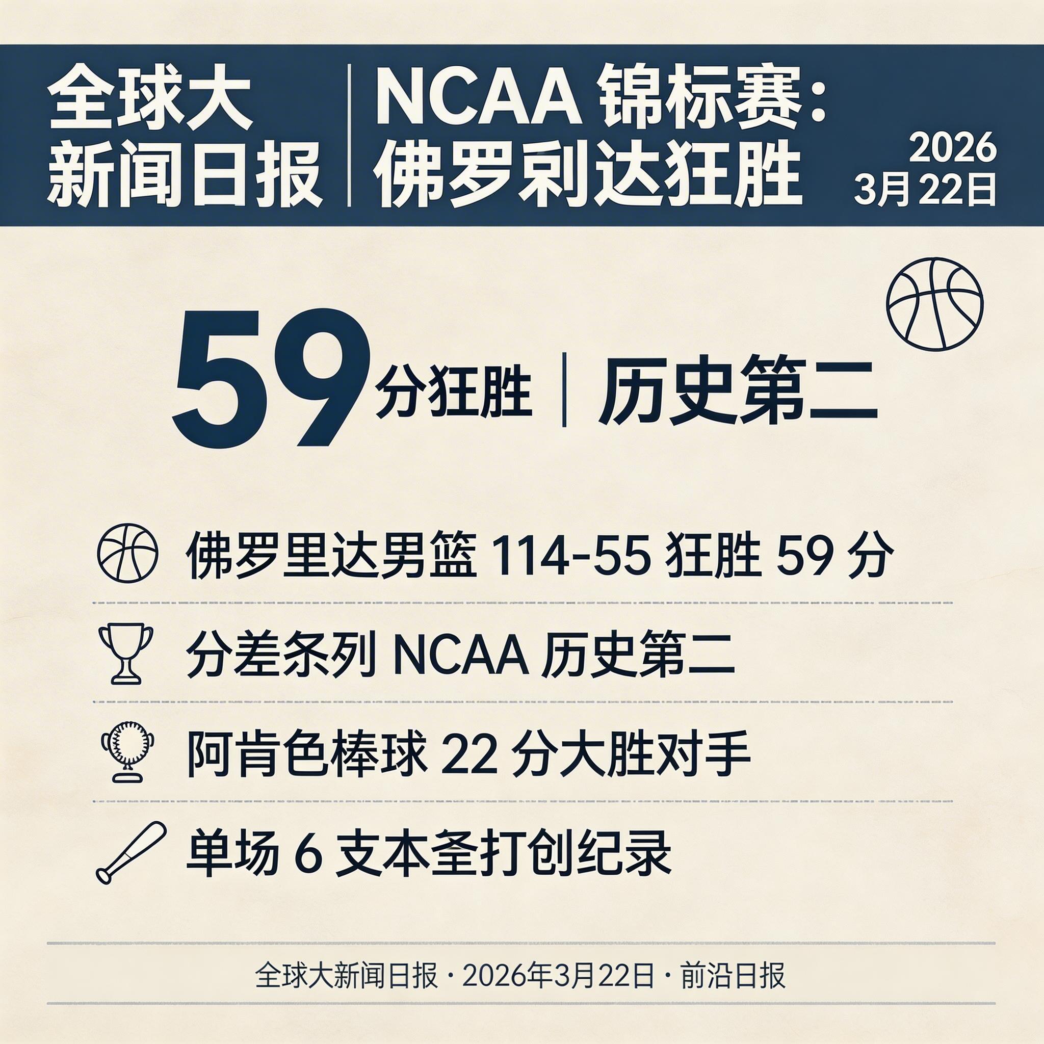 NCAA 锦标赛：佛罗里达狂胜