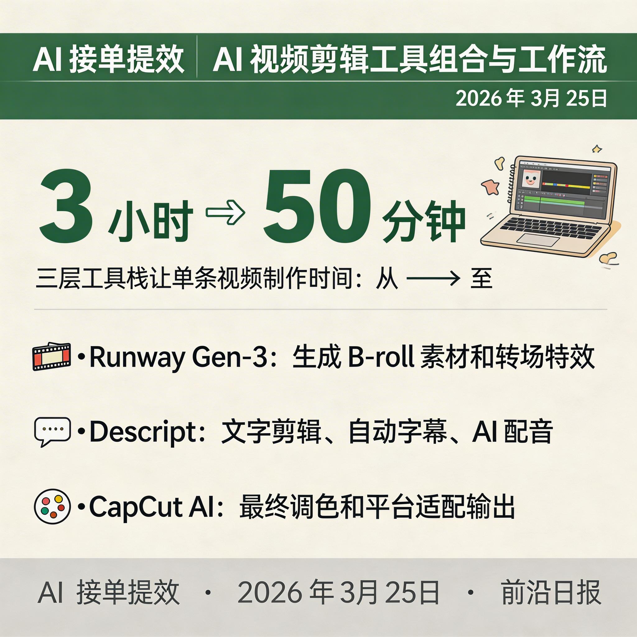 AI 视频剪辑工具组合与工作流示意图