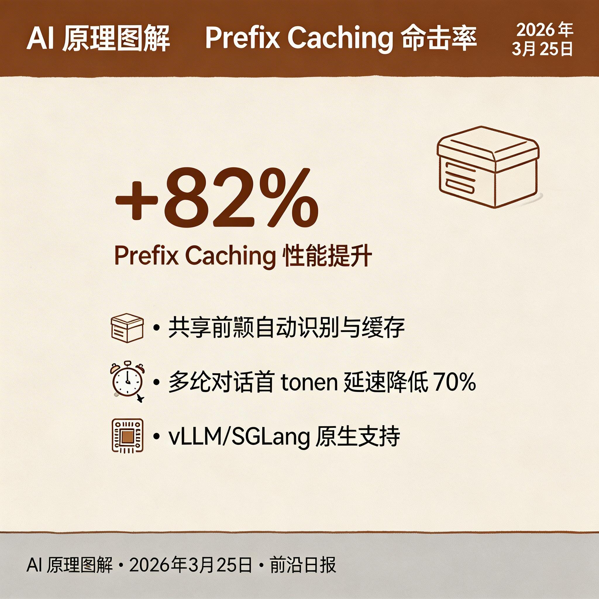 Prefix Caching 命中率示意图：共享前缀被多个请求复用